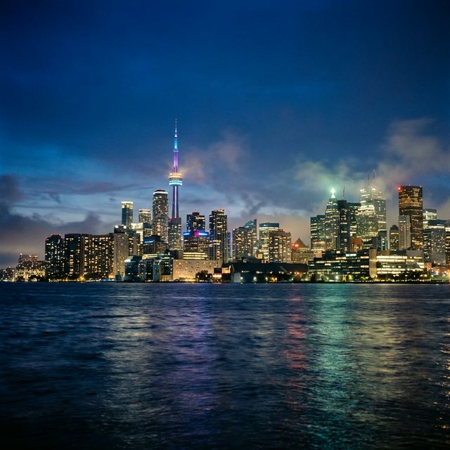 Toronto Skyline at night with CN Tower